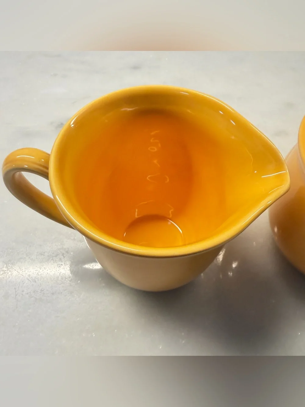 Yellow Ceramic Creamer and Sugar Set with Floral Medallion - Unbranded